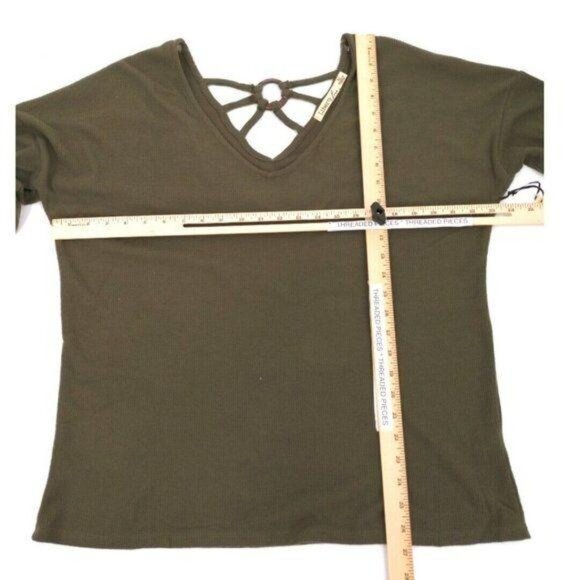 Liberty Love Ribbed Knit Shirt Womens XL Green Earthy Strappy Back Stretchy - Picture 7 of 9